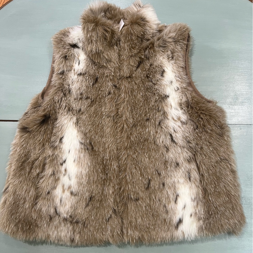 Faux Fur Vest in Brown and Cream